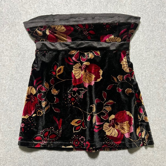 Self Esteem Black Whimsigoth y2k Floral Velvet Burnout Strapless Tube Top Medium - Picture 7 of 7